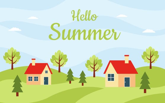 Summer landscape. Summer scenery with village. Background with summer season. vector