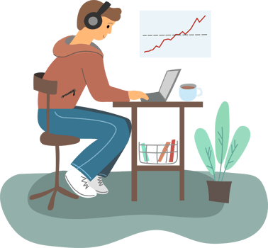 Work from home. Man with laptop png