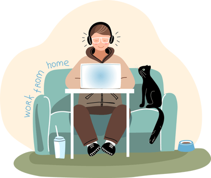 A man works with a laptop. Work from home. Hand drawn illustration png