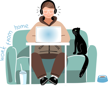 Work from home. Man with laptop on the sofa png