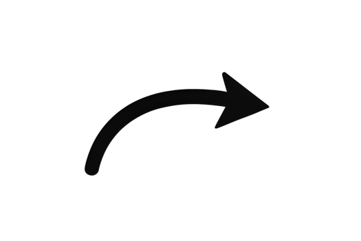 Black curved arrow pointing to the right direction on transparent background, simple shape and design symbol for navigation element png