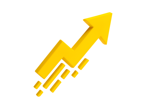 Golden arrow pointing upward symbolizing positive growth on a transparent background png