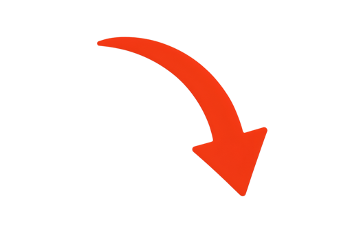 Vibrant Orange Arrow Curving Downwards on Transparent Background png