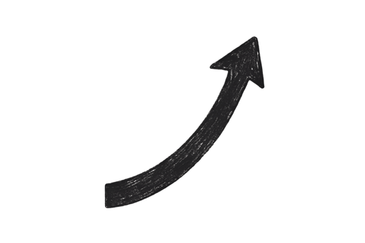 Grunge upward arrow growth on black background png