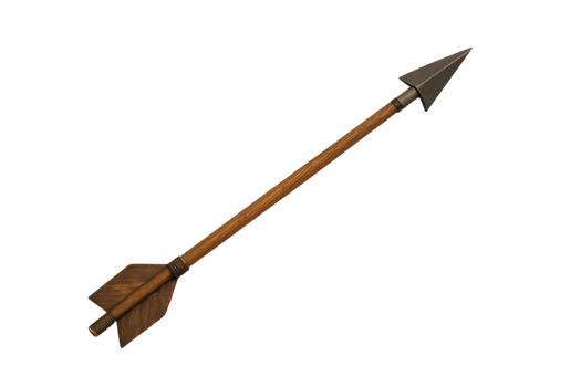 Isolated Wooden Arrow with Aged Metal Head on Transparent png