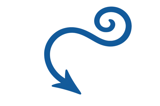 Blue arrow with curly end graphic symbol on transparent background png