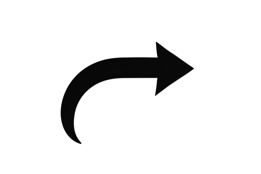 Curved black arrow on transparent background to convey direction png