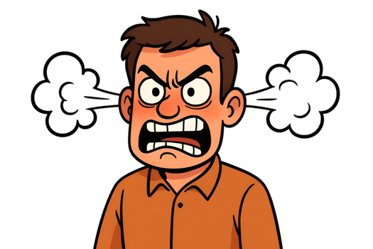 Cartoon Style Angry Man Steaming From Ears on Transparent Background png