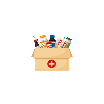 An open box with medicine and other items png
