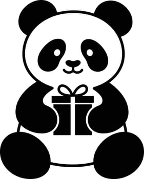 Panda Gift Kids Design Illustration, Present Panda Clipart for Birthday Card vector