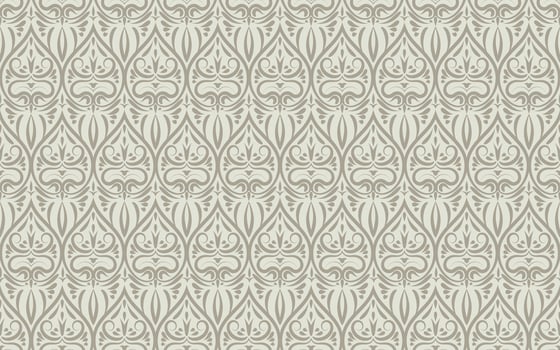 seamless pattern with intricate damask ornamental. baroque background with scrolling and stylized floral elements in delicate beige palette for home decor, textiles, and elegant stationery vector