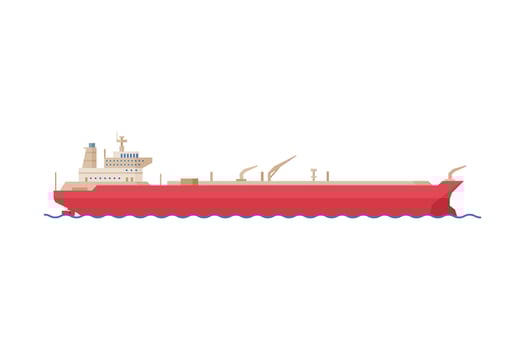 Oil Tanker Cargo Ship, Gasoline and Petroleum Production and Transportation Industry Flat Style Illustration on White Background vector