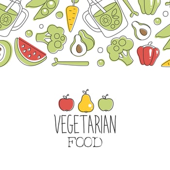 Vegetarian Food Banner Template Can be Used for Natural Organic Food Store, Vegan Products, Farm Market, Restaurant or Cafe Menu Hand Drawn Illustration vector