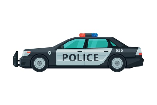 Police Sedan Car, Emergency Patrol Vehicle, Side View Flat Illustration vector