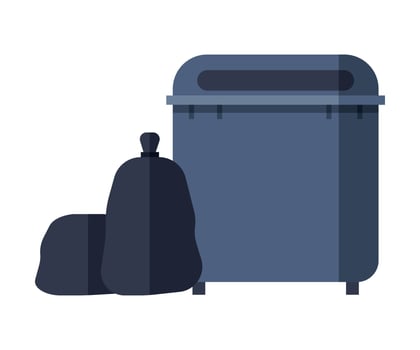 Recycle Garbage Bin and Black Plastic Bags Flat Style Illustration on White Background vector