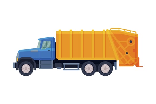 Garbage Truck, Heavy Sanitary Vehicle, Waste Collection, Transportation and Recycling Concept Flat Style Illustration vector