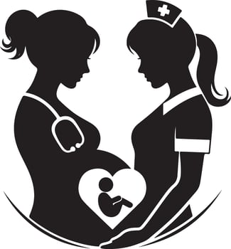 Caring Nurse Supporting Pregnant Woman Maternity Care Silhouette vector