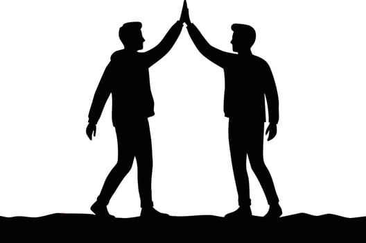 Silhouette of Two Men Giving High Five on Ground Illustration for Teamwork and Friendship Concept vector