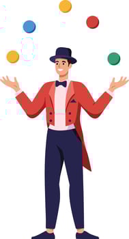 Male Juggler Performing Colorful Ball Juggling Act in Classic Attire Illustration vector