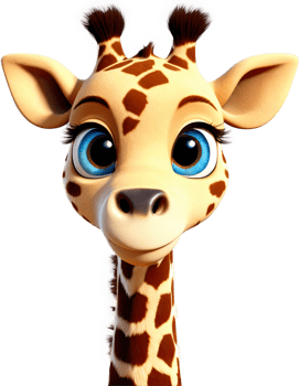 Adorable cartoon giraffe with big blue eyes looks directly at the viewer with a sweet expression. png