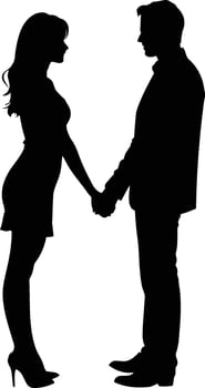 Silhouette of Couple Holding Hands in Romantic Pose Representing Love, Intimacy, Emotional Connection, and Timeless Affection in Romantic Illustration vector