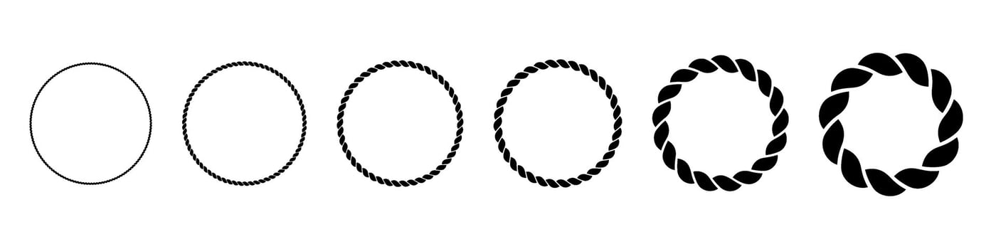 Brush-style rope circle with vintage knot and thread design. Flat illustration isolated on white background. vector