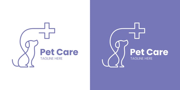 Minimalist pet care logo with dog and cross vector