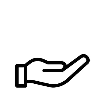 Simple black line art icon of an open hand, symbolizing giving, receiving, support, and care. vector
