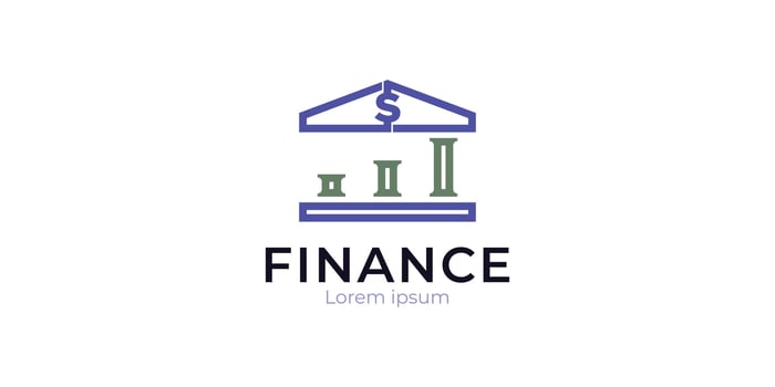 Finance logo with bar chart and bank icon vector