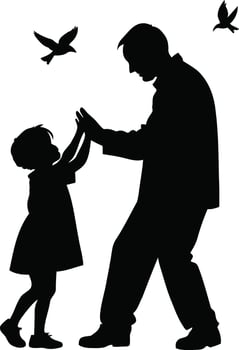 Silhouette of Elderly Man and Young Girl Laughing and Playing representing emotional warmth, grandparent affection, childhood happiness, and meaningful quality time vector
