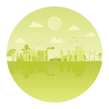Sustainable Urban Environment With Green Energy Solutions and Eco-Friendly City Development. vector