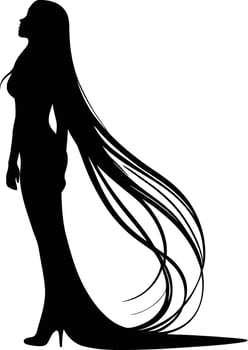 Silhouette of Elegant Female Figure with Extra Long Hair Cascading Down for Beauty, Mythical Style, Hair Design, and Artistic Woman Themes vector