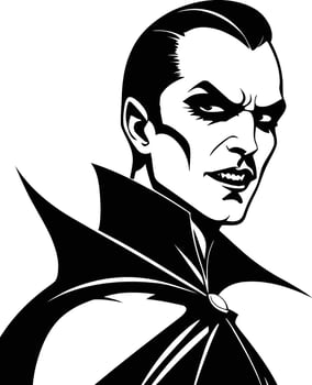 Silhouette of traditional vampire character with sharp fangs and vintage clothing, perfect for gothic horror artwork, Halloween decor, fantasy designs, or dark-themed creative projects. vector