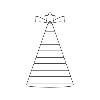 Party Hat Line art style, cone shaped striped hat with star bow, fits festive event illustrations or birthday decor elements. vector