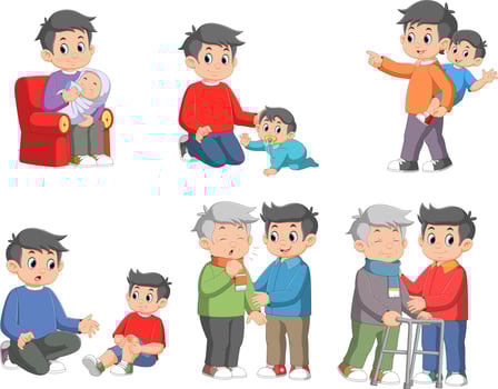 Father and son relationships set. Happy loving family vector