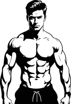 Silhouette of Young Male Bodybuilder Standing Proudly, Showcasing Strength, Fitness Achievement, Physical Conditioning, Muscle Mass, and Workout Motivation in Fitness and Sports Illustration vector