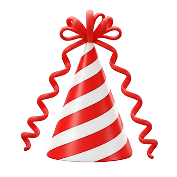 Red and White Striped Party Hat with Red Ribbon Bow png