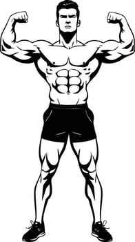 Silhouette of athletic muscular man with defined physique standing confidently, perfect for sports illustrations, fitness branding, gym posters, or health and strength-themed artwork. vector