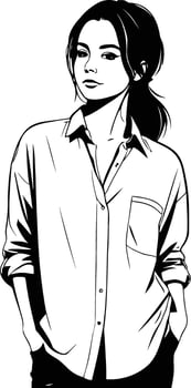 Silhouette of Girl in Shirt with Hands in Pockets Representing Casual Fashion, Youthful Style, Everyday Outfit, Relaxed Vibes, and Comfortable Streetwear in Illustration vector