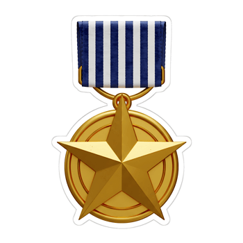 Gold Star Medal with Blue and White Striped Ribbon png