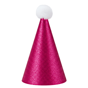 Pink Glitter Party Hat with White Pom Pom Decoration png