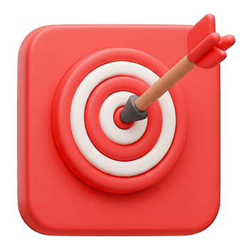 Red 3D Render of Arrow Hitting Bullseye Target png