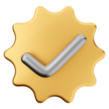 A check mark icon on a gold star png