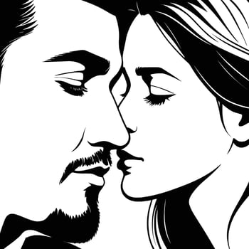 Silhouette Close-Up of Lovers Facing Each Other with Foreheads Touching for Romance, Intimacy, Love, Relationship, and Emotional Connection Concepts in Illustration vector