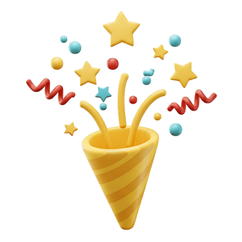 3D Render of a Party Popper with Colorful Confetti png