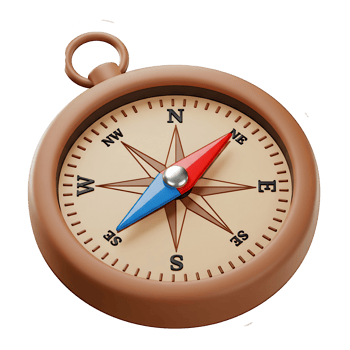 3D Render of a Brown Compass Showing North Direction png