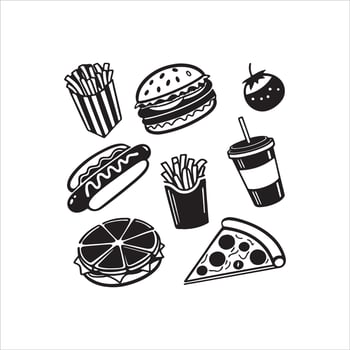Fast Food Silhouette Clipart Set vector