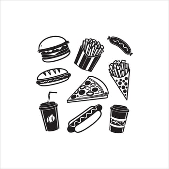Silhouette Clipart Set, Black Doodle Food Icons designs vector