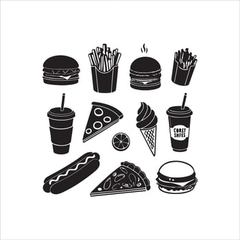 Fast Food Silhouette Clipart Set . vector