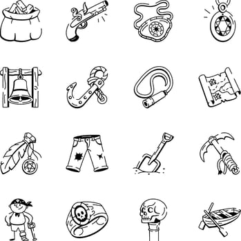 Set of Hand Drawn Pirate Adventure Icons vector